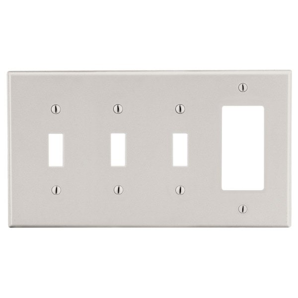 Hubbell Wiring Device-Kellems Wallplate, 4-Gang, 3) Toggle 1) Decorator, Light Almond P326LA - main